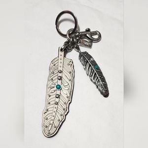 Coach Western Rivet Feather Purse Charm/Keyring *Ivory/Silver* EUC